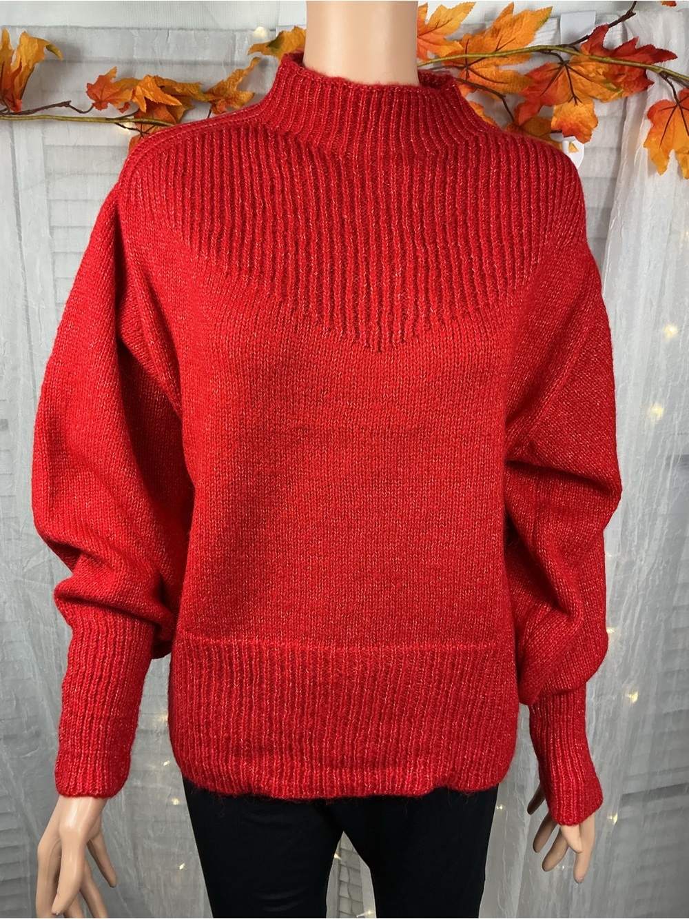 Zenana Balloon Sleeve Mock Neck Sweater - Ruby